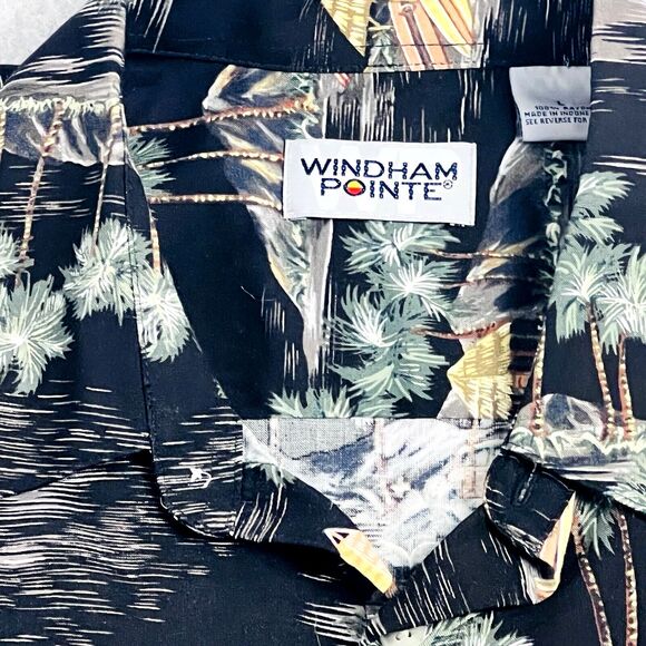 Windham Pointe Shirt Mens Large Black Hawaiian Button Up Resort Flowy Top - Picture 9 of 11